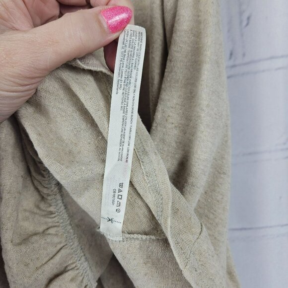 FP Beach Ruffle Linen Blend Shirt Top Blouse Womens M Short Sleeve Boxy Oversize - Picture 4 of 10